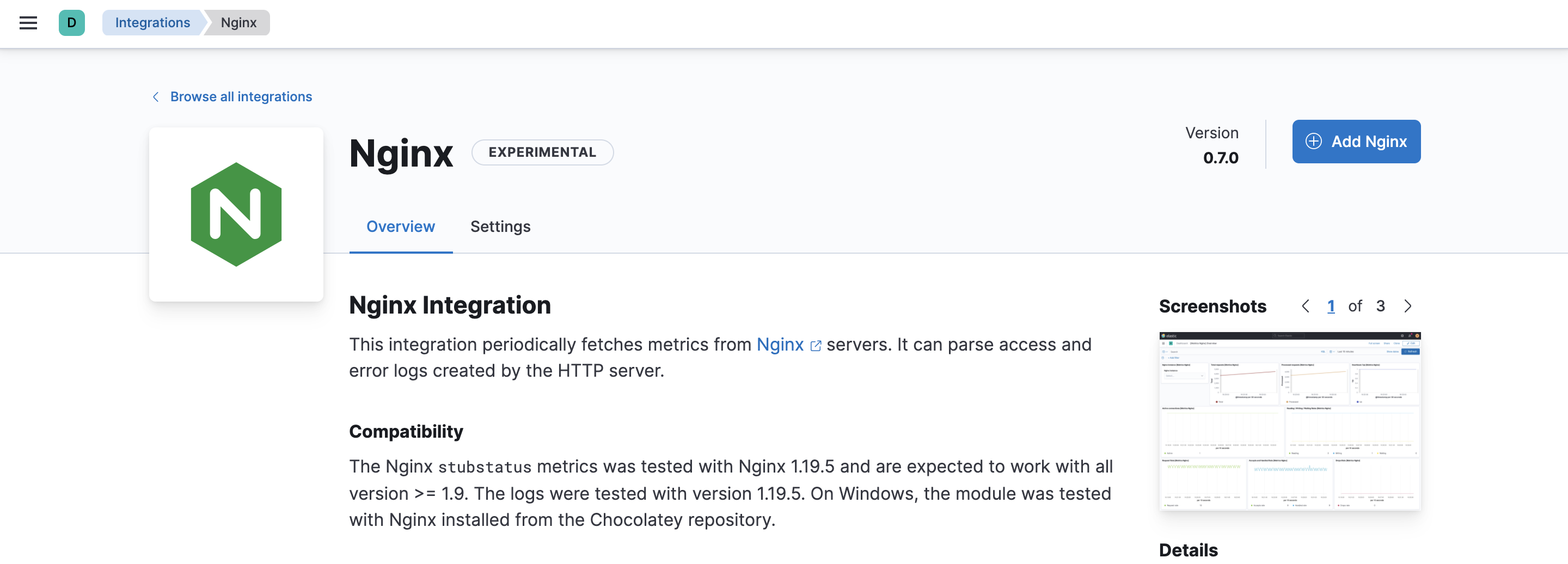 Fleet showing Nginx integration overview