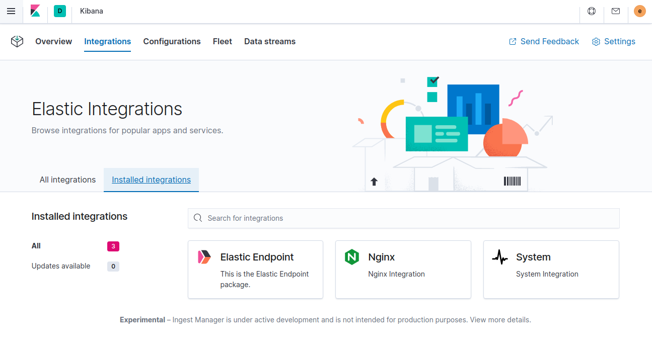 Ingest Manager app showing installed integrations