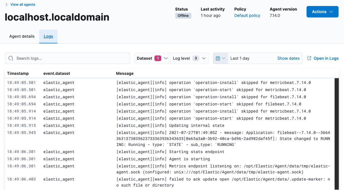 View agent logs under agent details