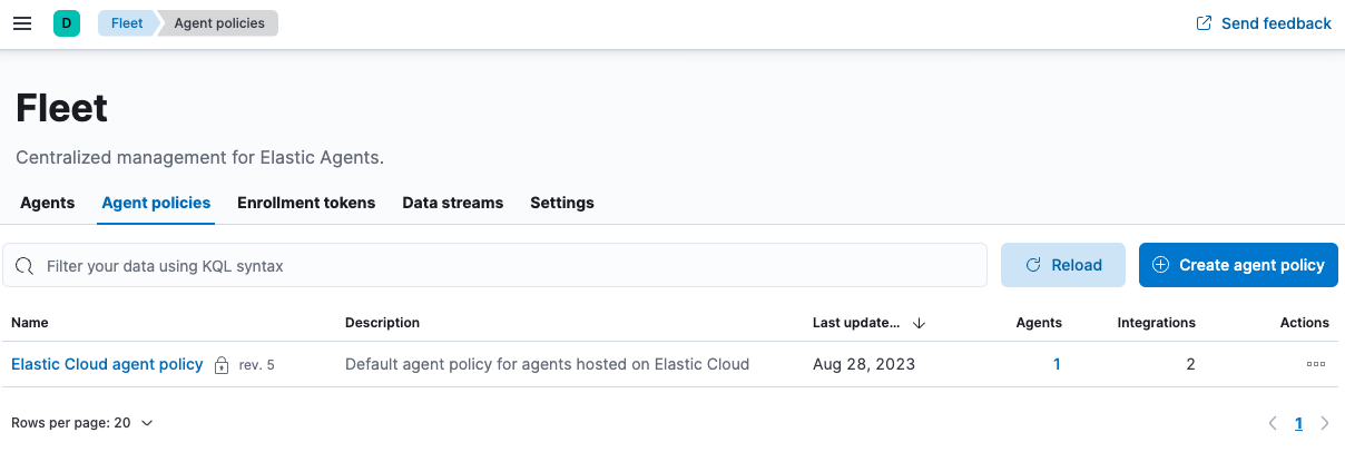 Agent policies tab in Fleet