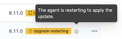 Granular upgrade details shown as hover text (agent is restarting to apply the update)