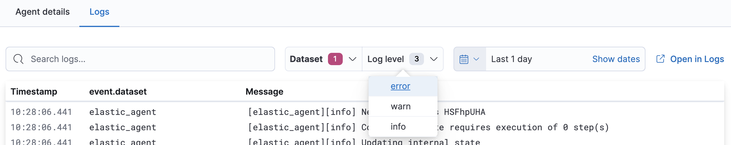 Selector for logging levels