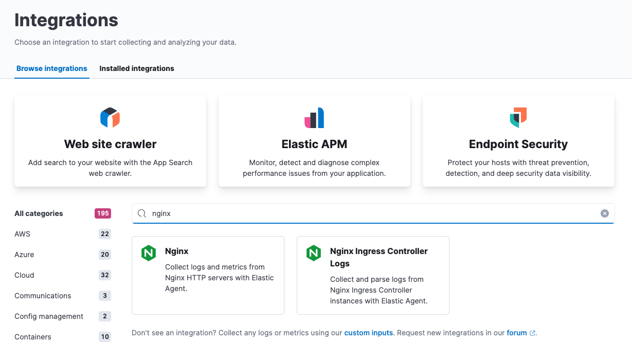 Screen showing the Nginx integration