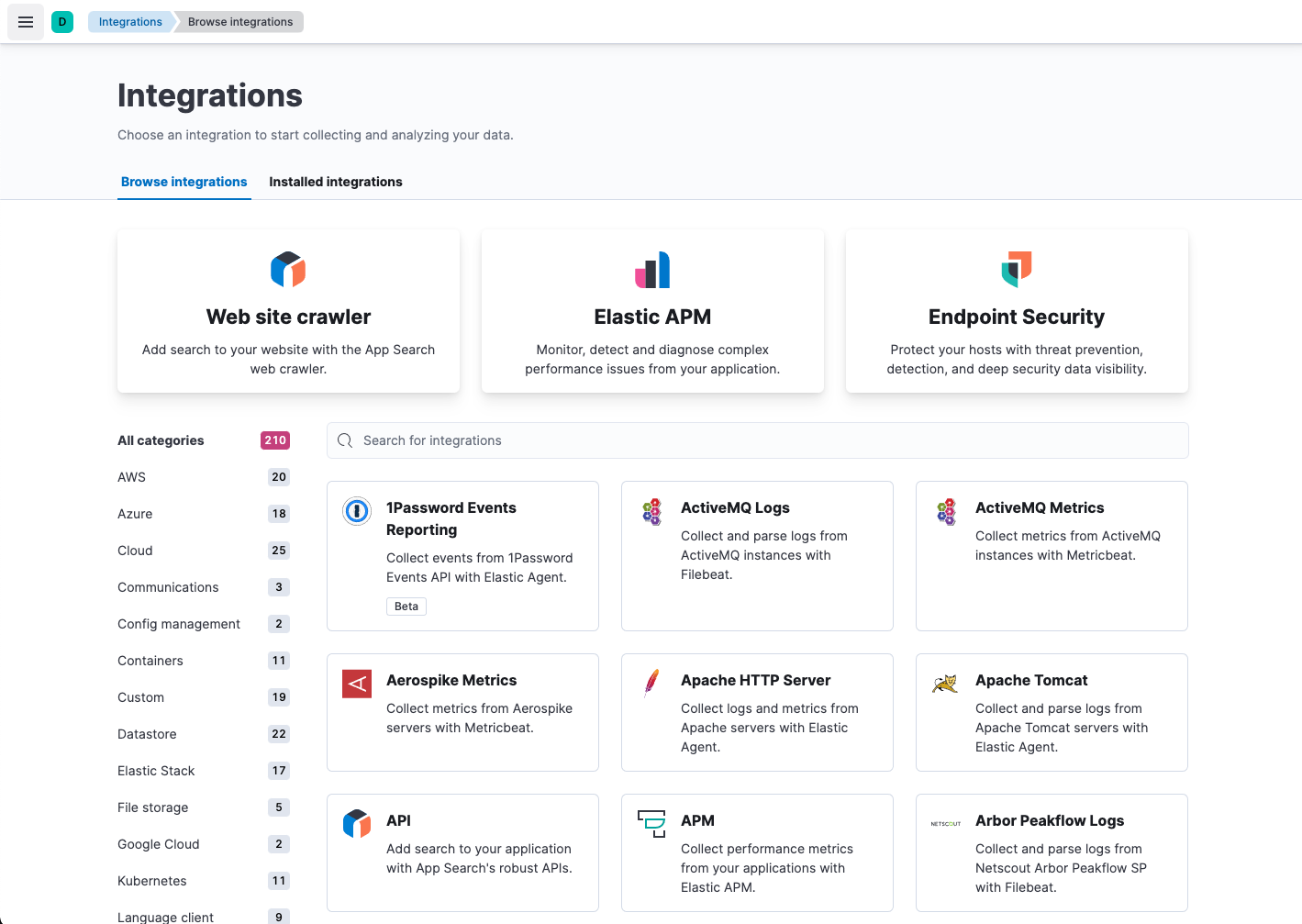 Integrations page