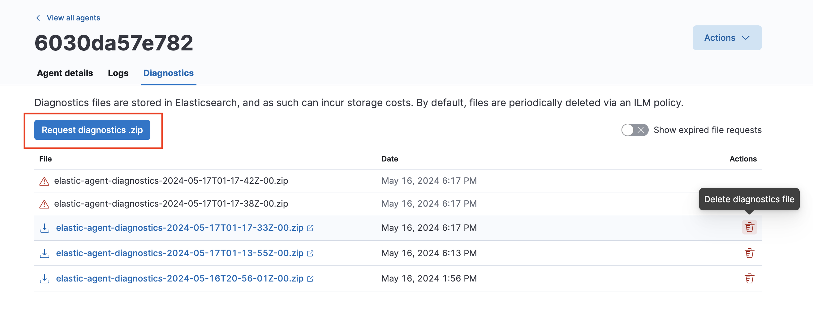 Collect agent diagnostics under agent details