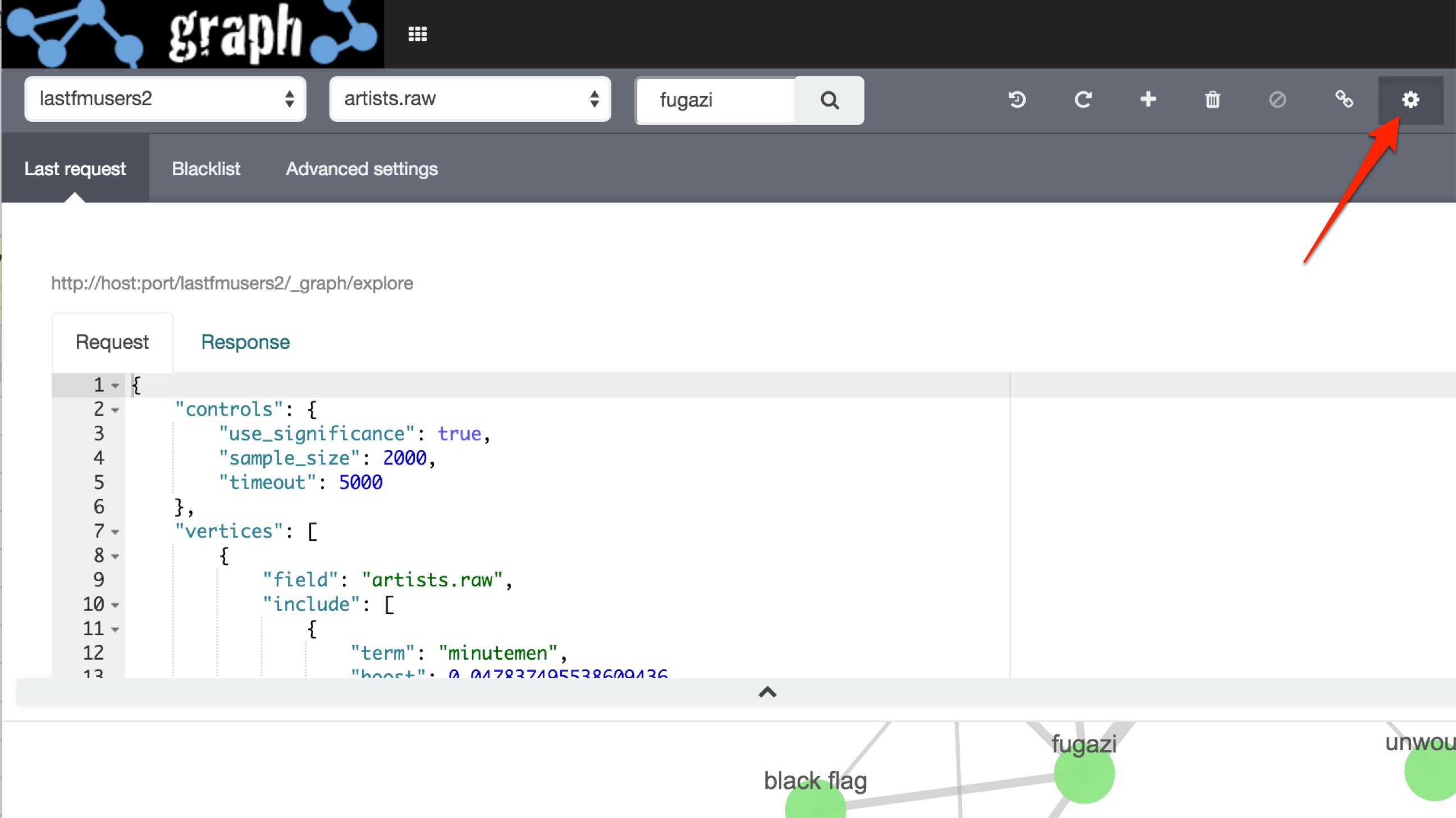 Viewing the last request in the Kibana graph plugin