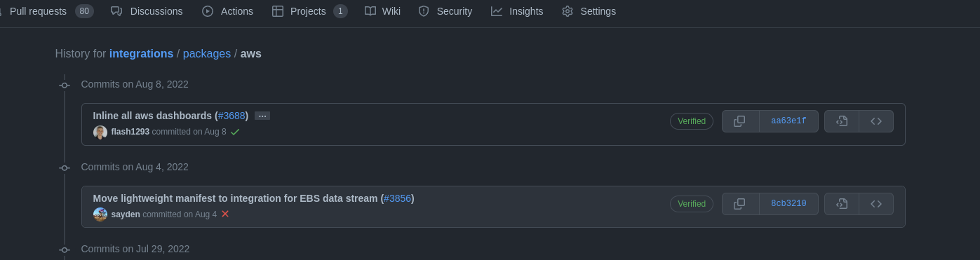 commits from package