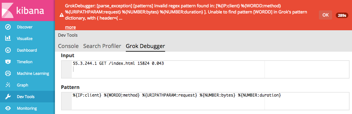 Viewing Grok Debugger Errors