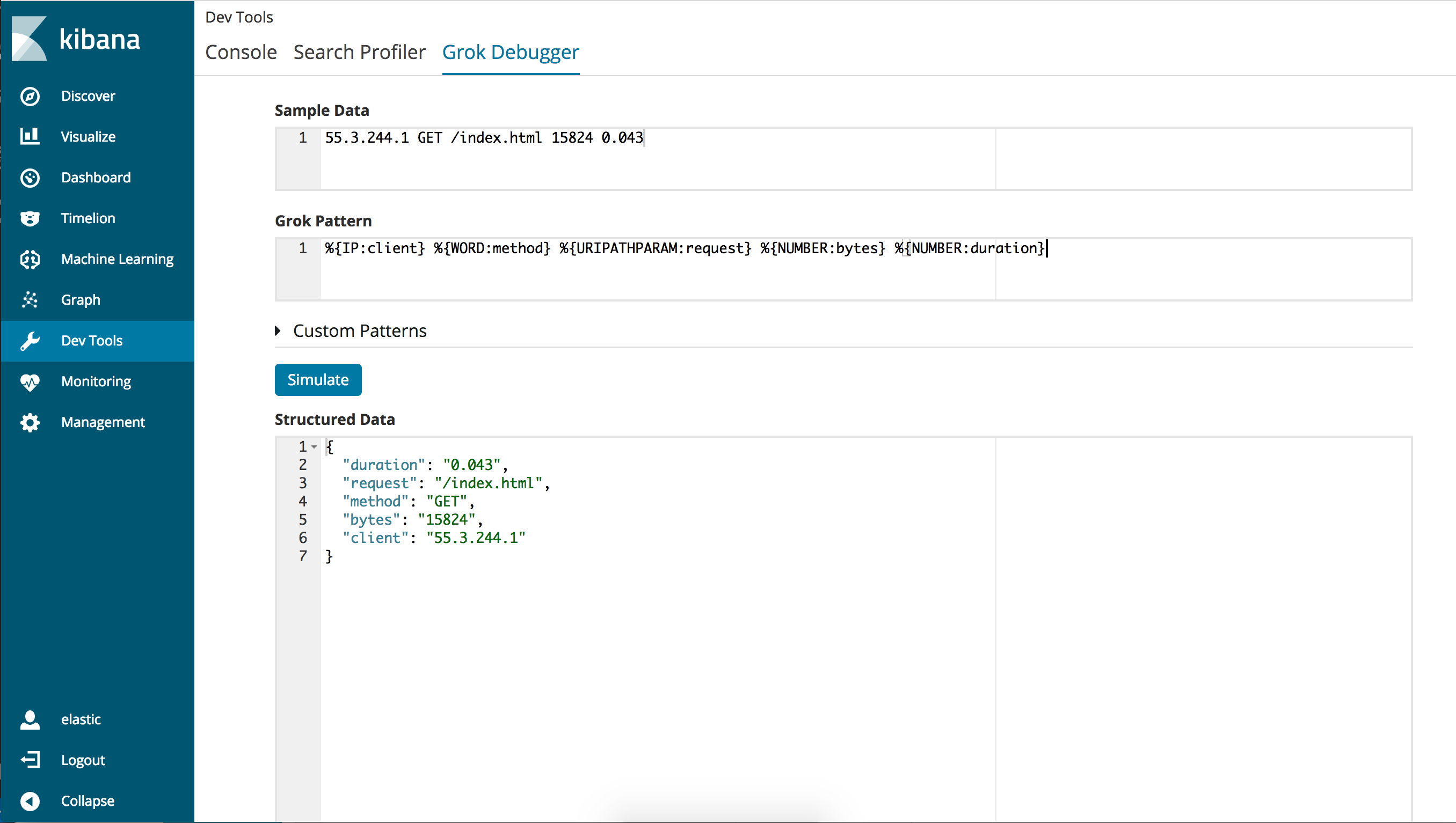 Viewing Grok Debugger Output