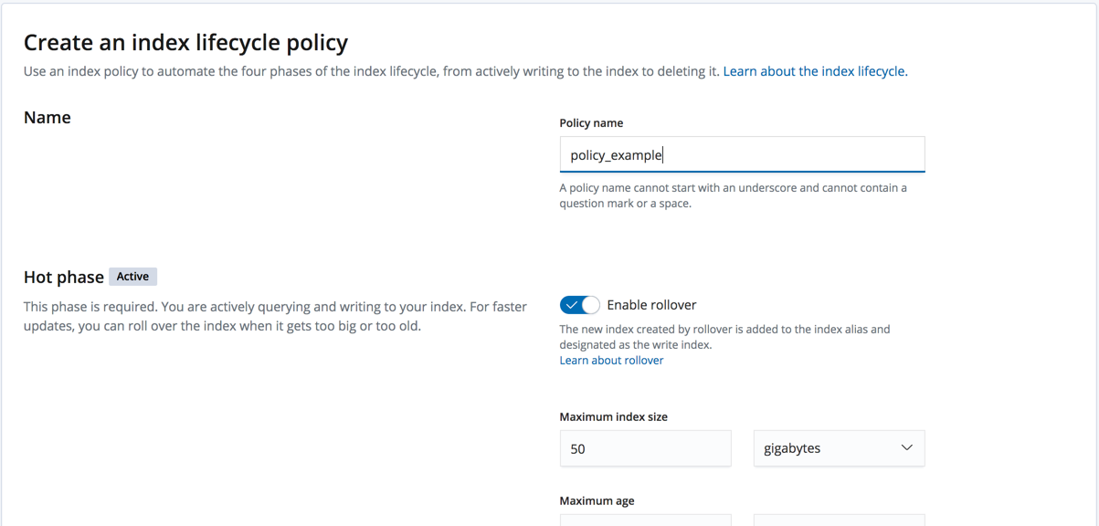 Create index lifecycle policies UI