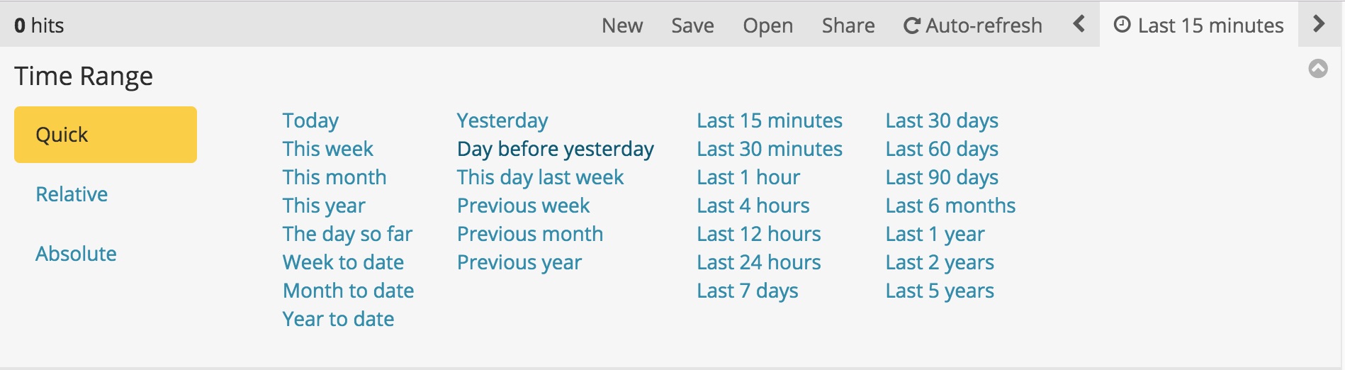 Time filter shortcuts