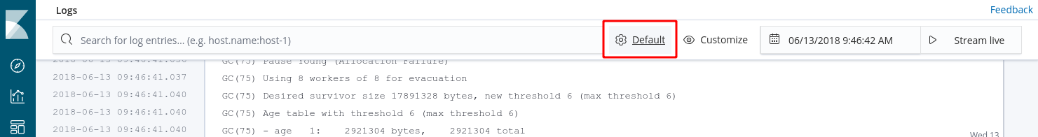 Configure Logs UI source button in Kibana