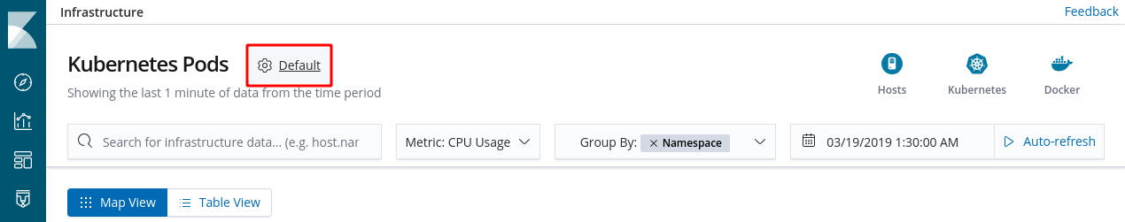 Configure Infrastructure UI source button in Kibana