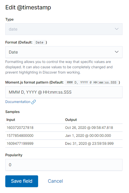 Edit field format