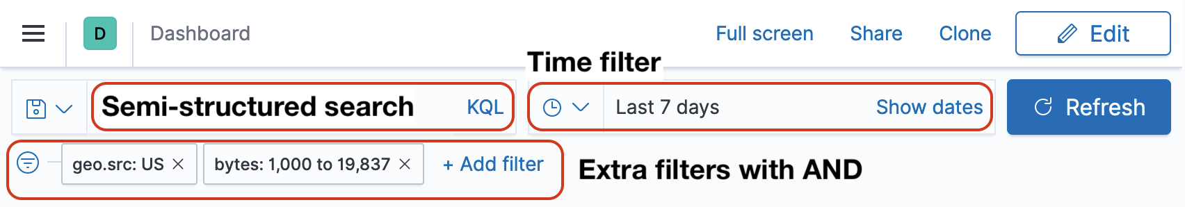 Labeled interface with semi-structured search