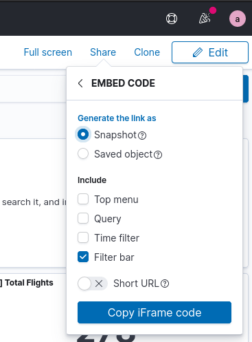 Generate an HTML snippet to embed Kibana