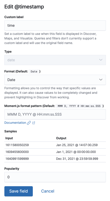 Edit field format