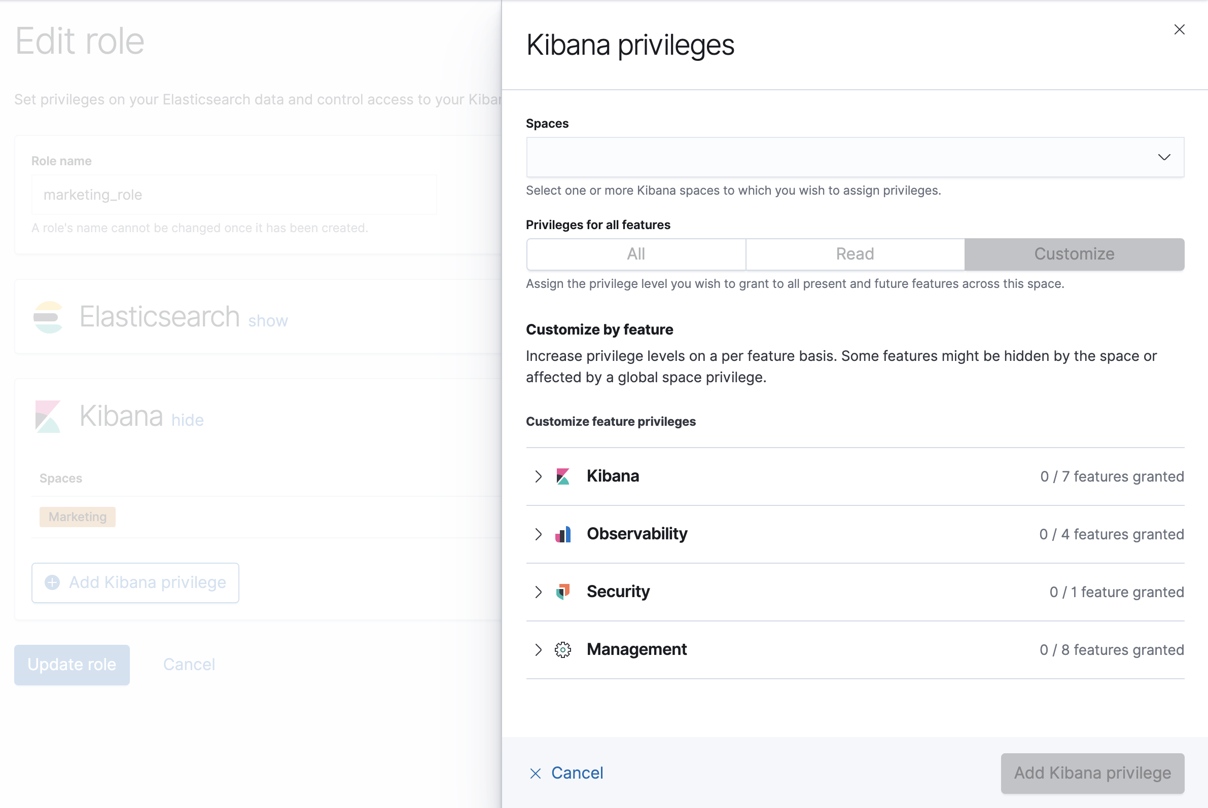 Add Kibana privileges