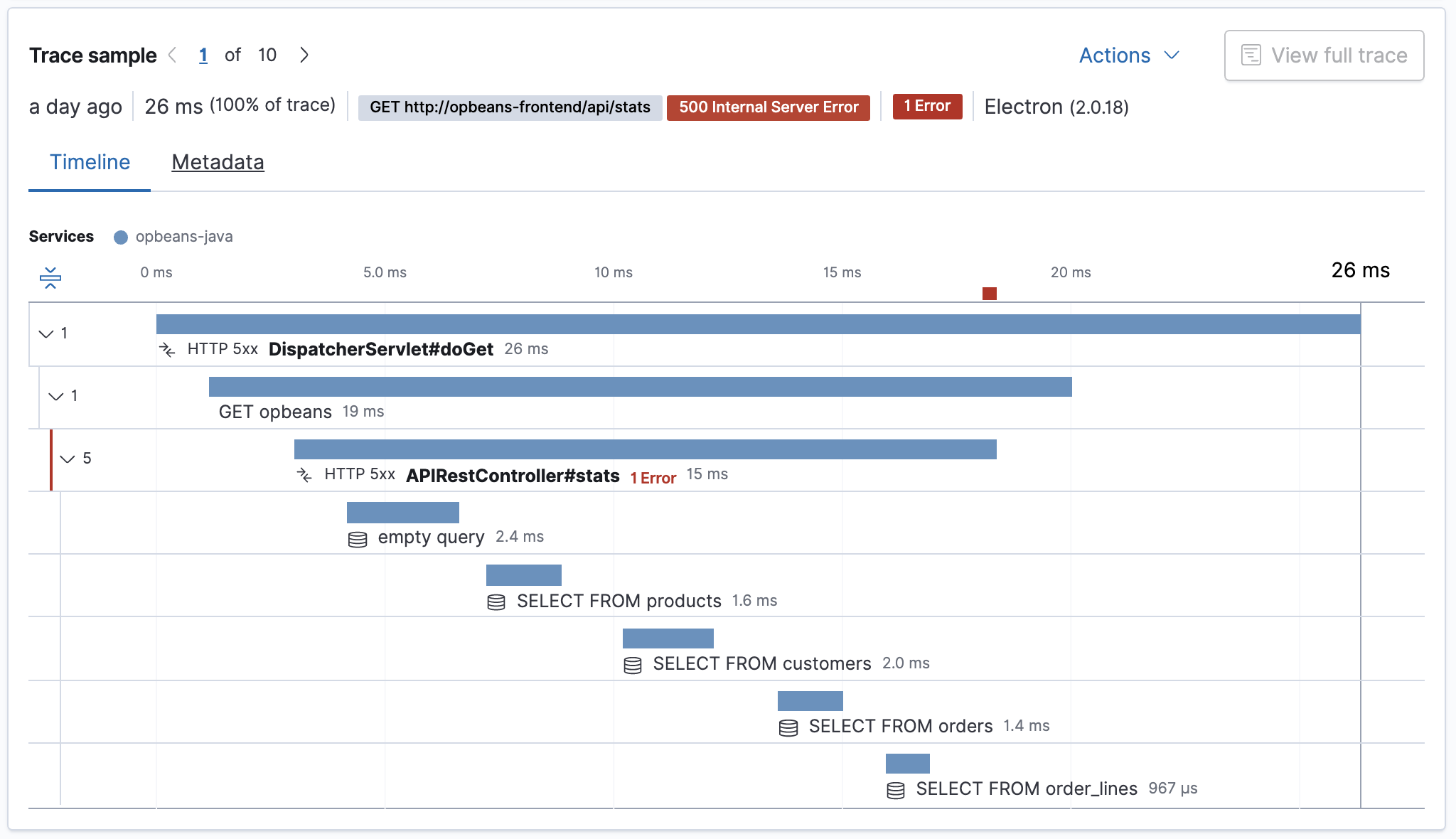 View specific transaction in apm app