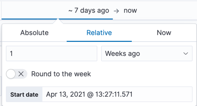 Time filter showing relative time