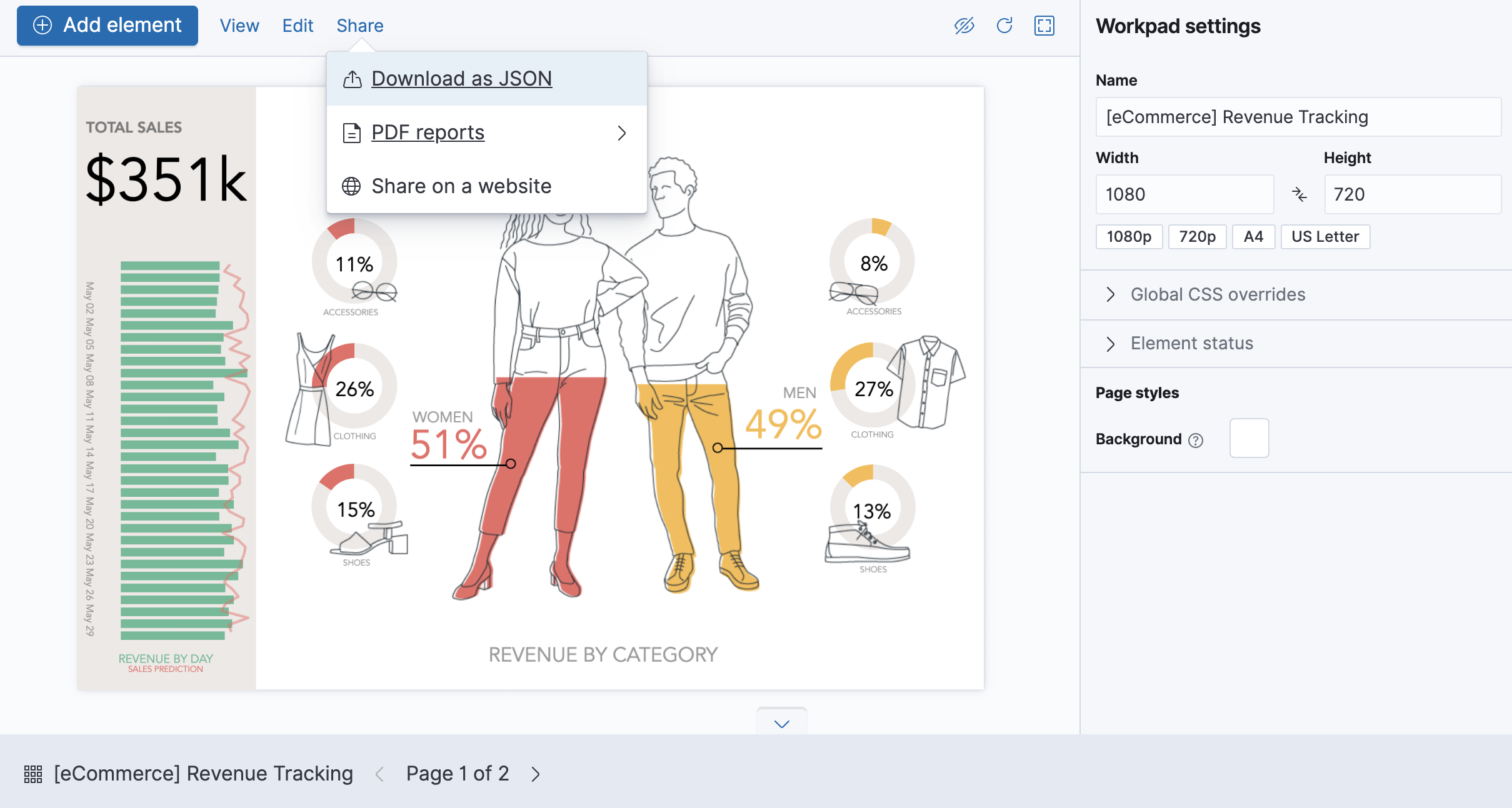 Export single workpad through JSON