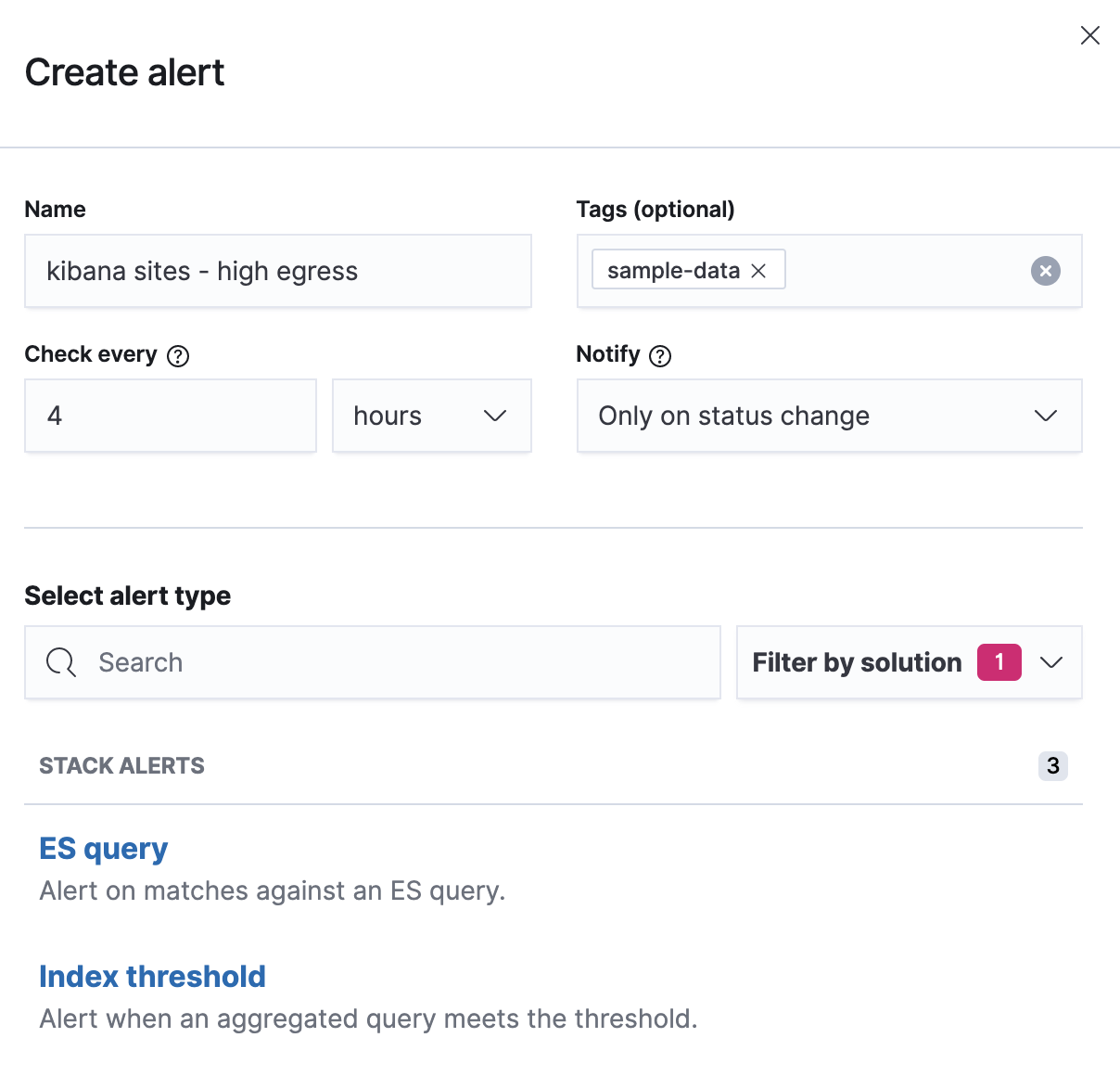 Choosing an index threshold alert type