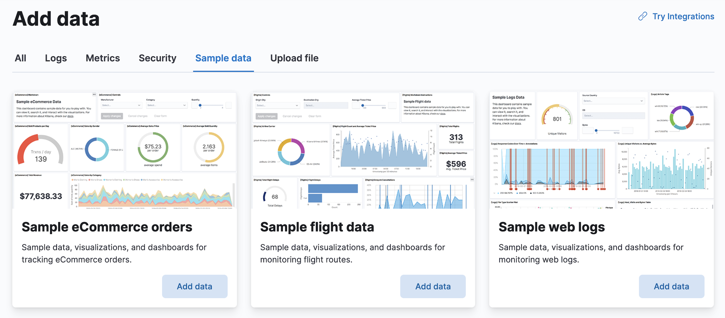 Add data UI for the sample data sets