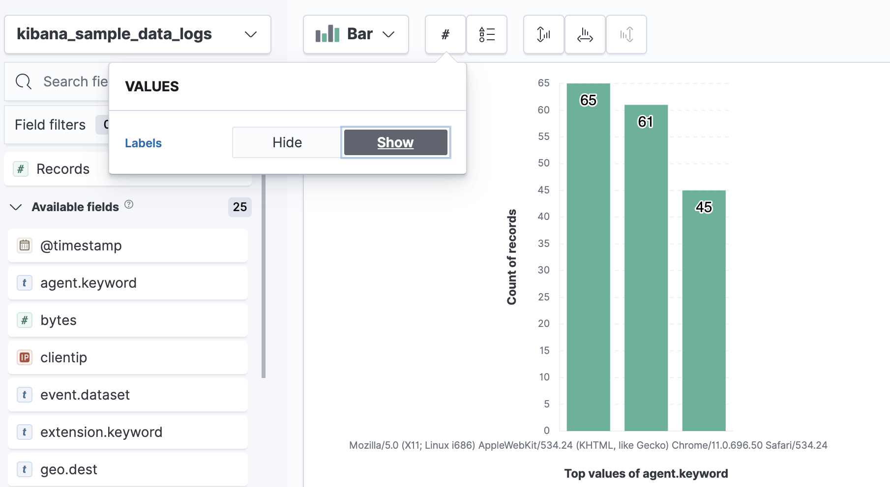 Lens Bar chart value labels menu