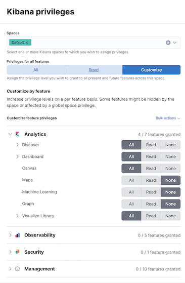 Controlling features visiblity