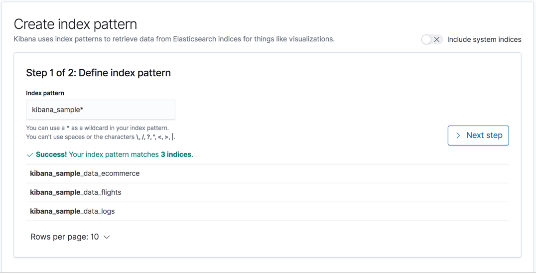 Create index pattern