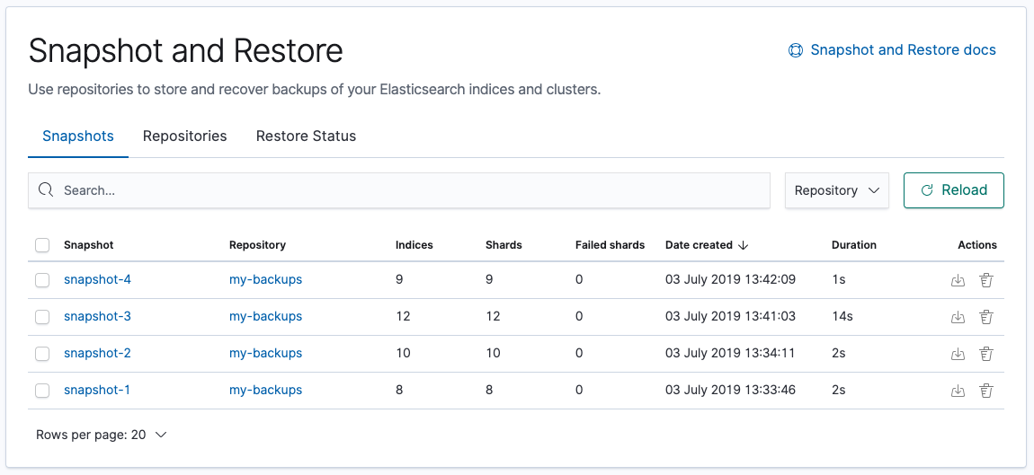 Snapshot list