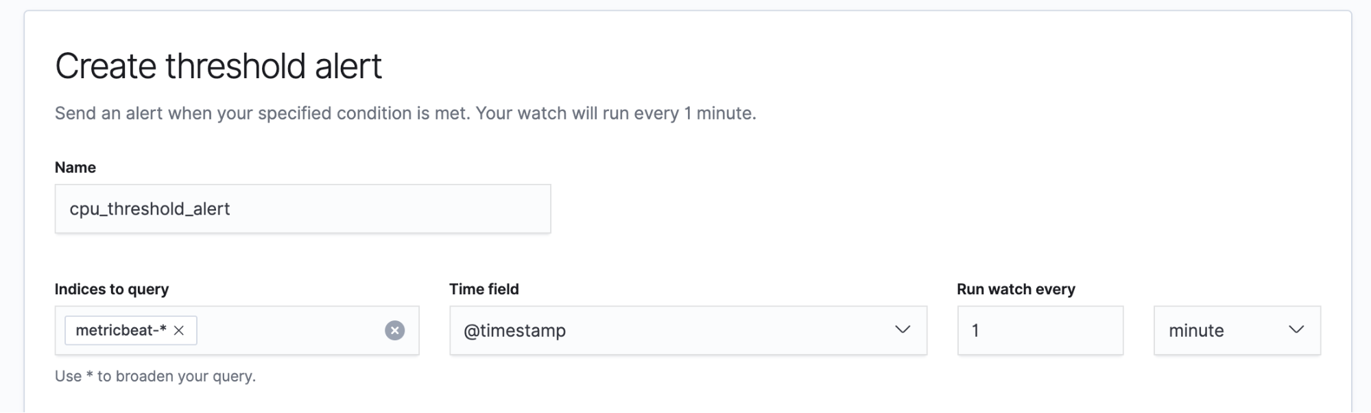 Input and schedule for threshold alert