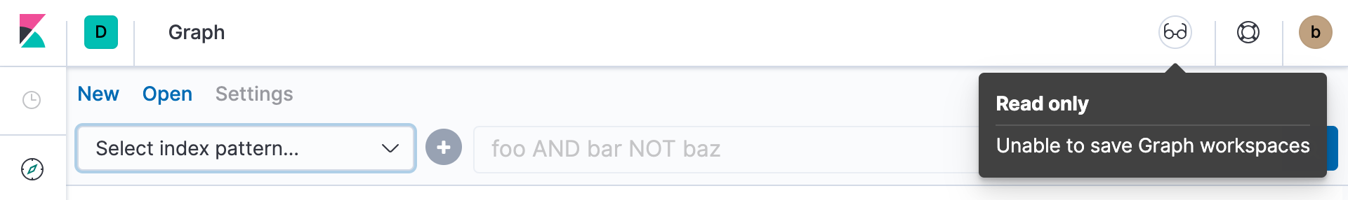 Example of Graph’s read only access indicator in Kibana’s header