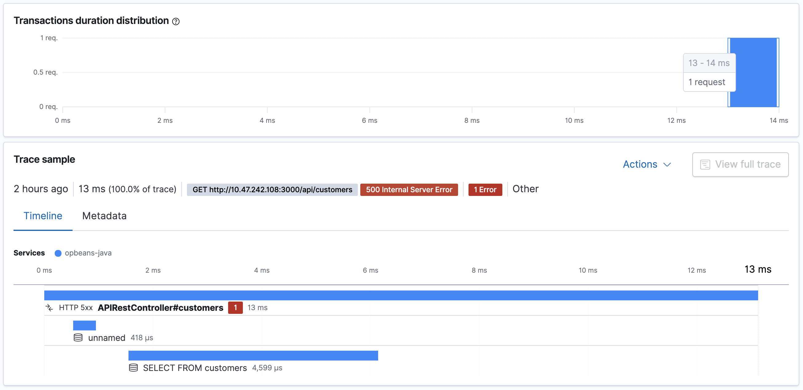 View specific transaction in apm app