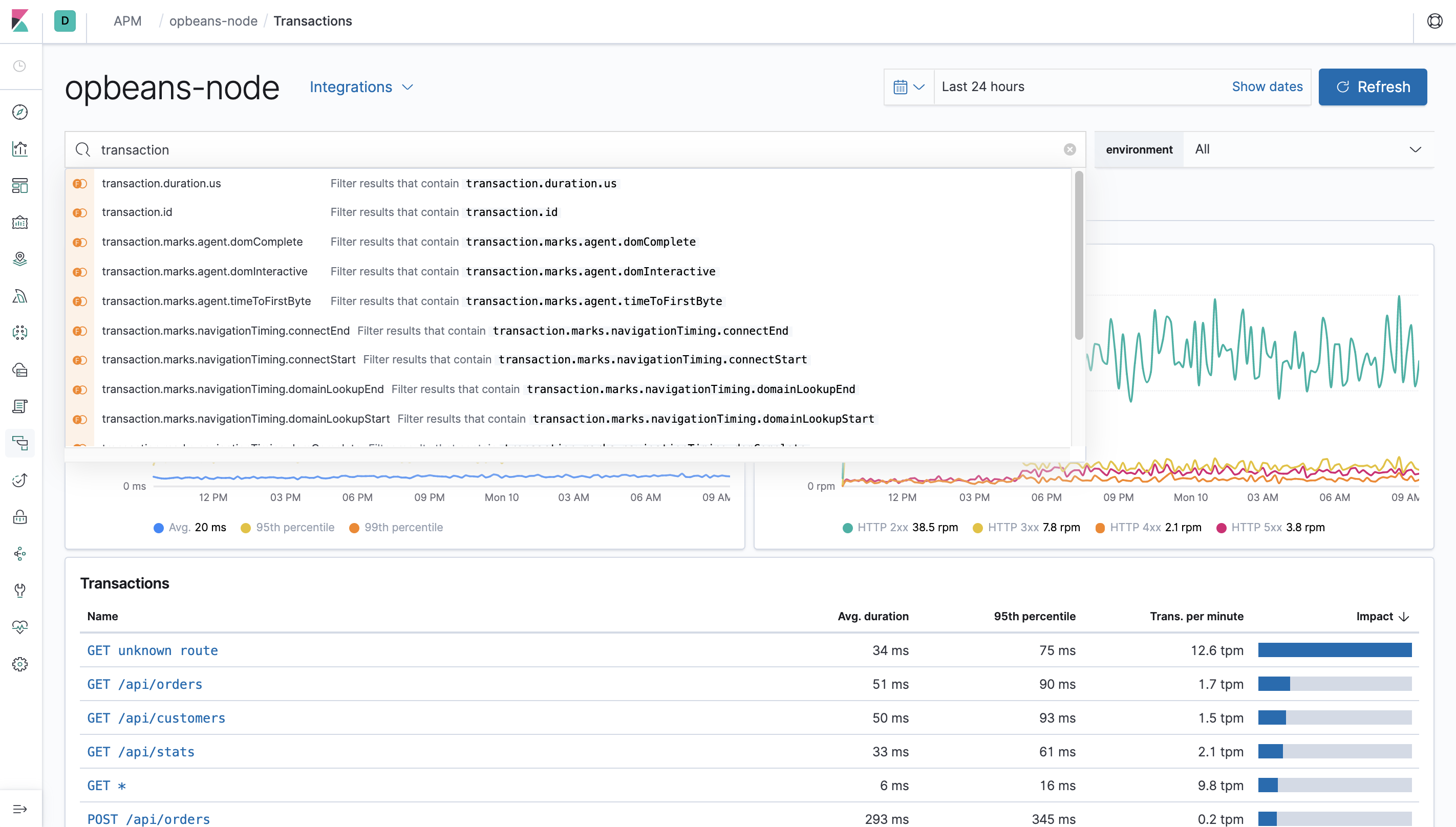 Example of the Kibana Query bar in APM app in Kibana