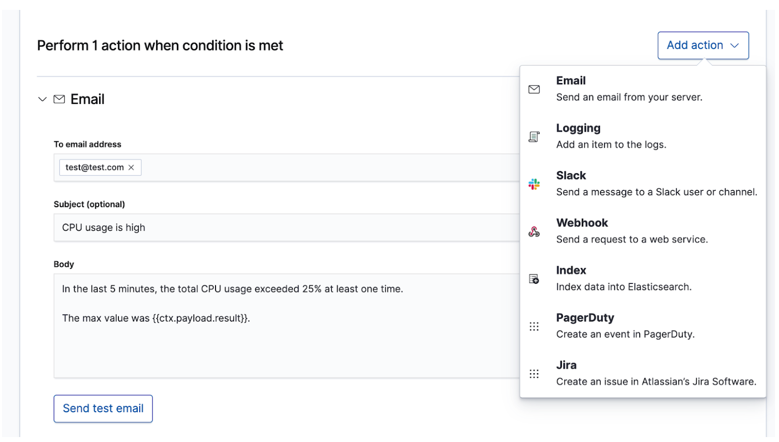 Action for threshold alert