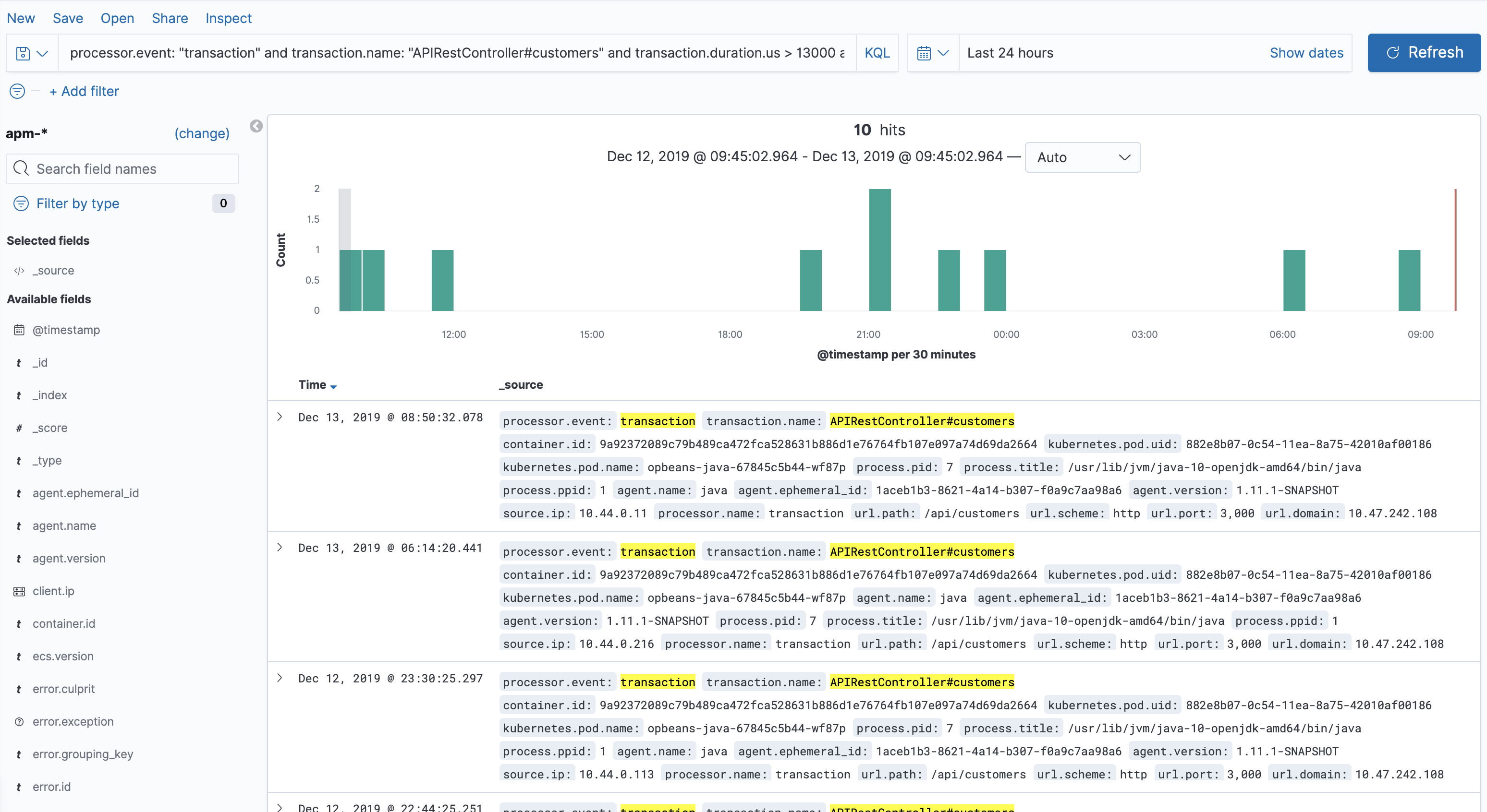 View all transactions in bucket