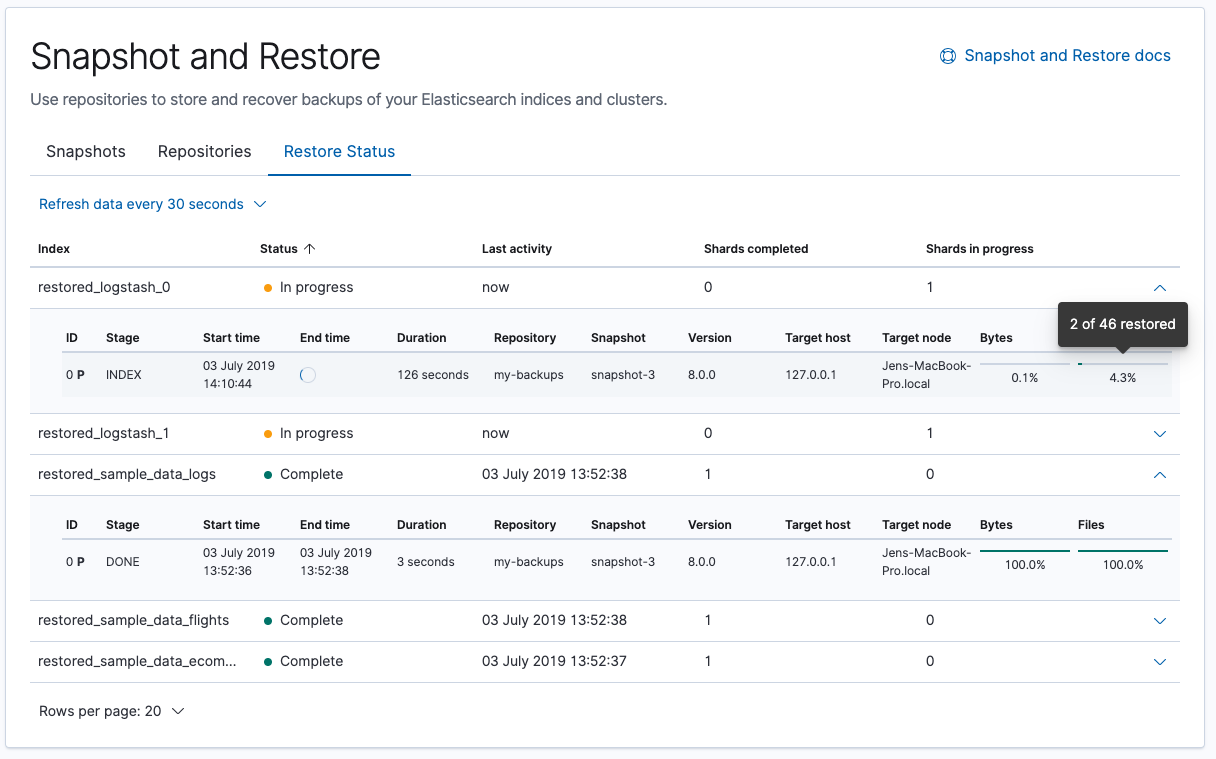 Snapshot and restore phase 2