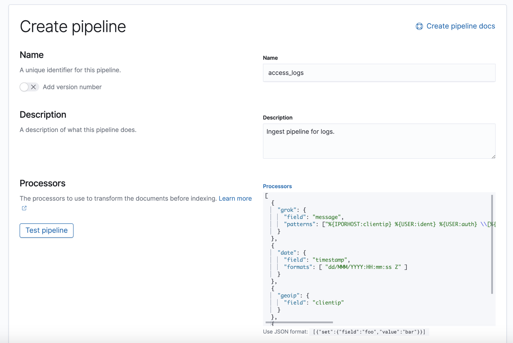 Processors for Ingest Node Pipelines