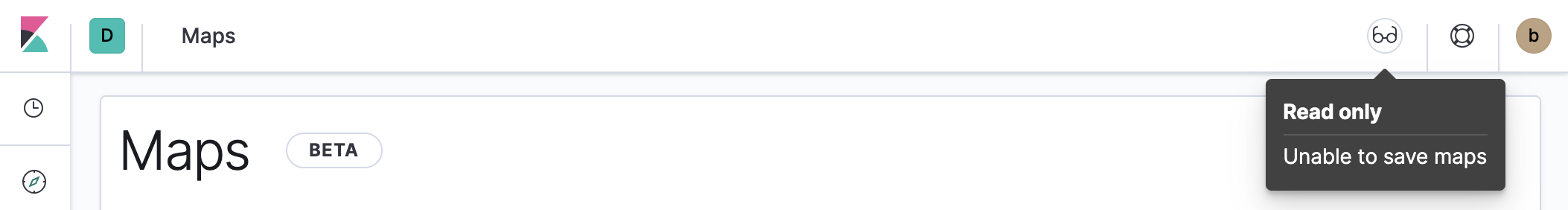 Example of Maps' read only access indicator in Kibana’s header