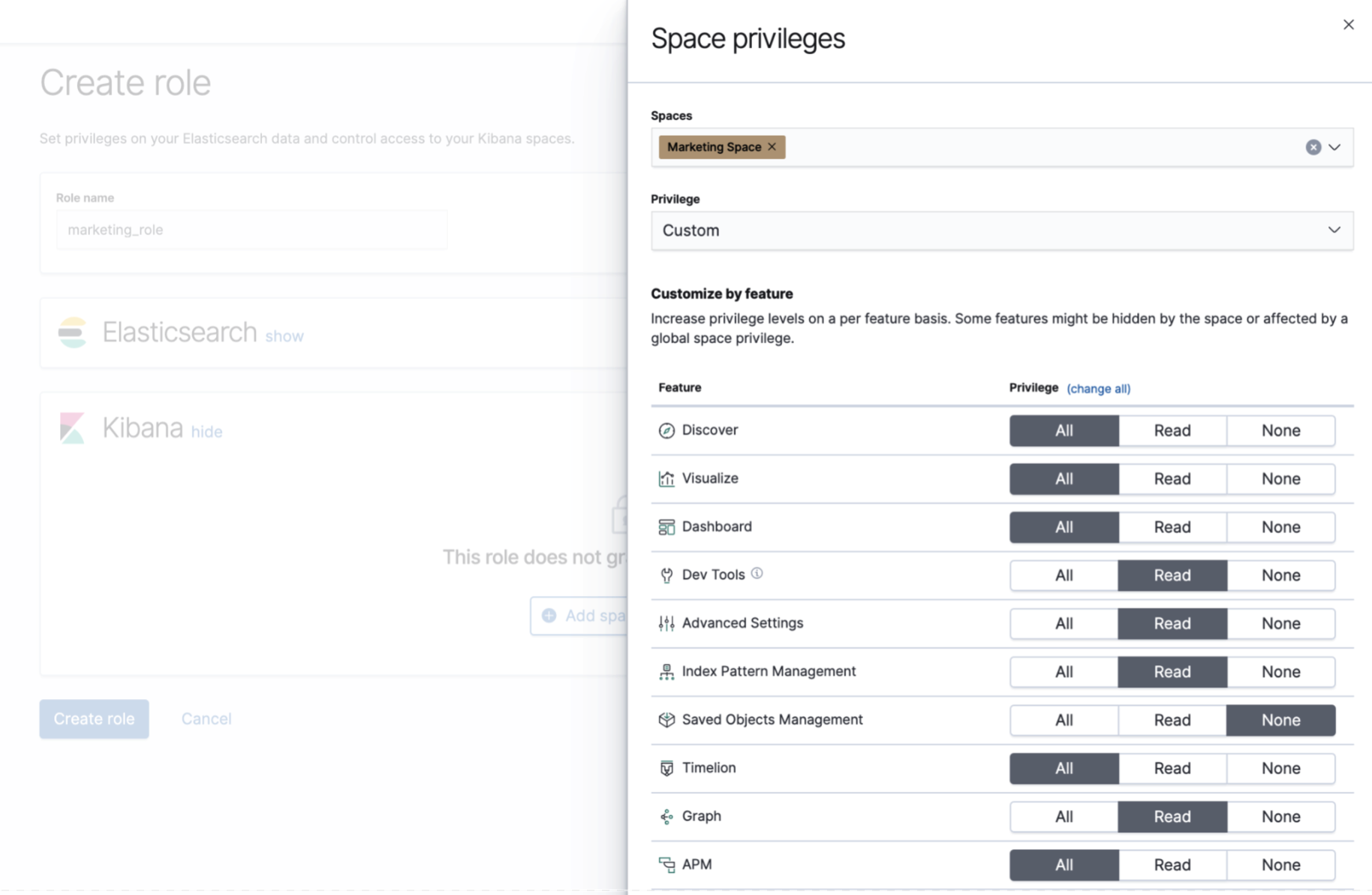 Controlling features visiblity