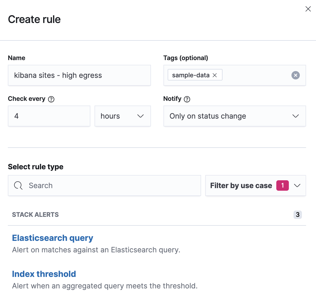 Choosing an index threshold rule type