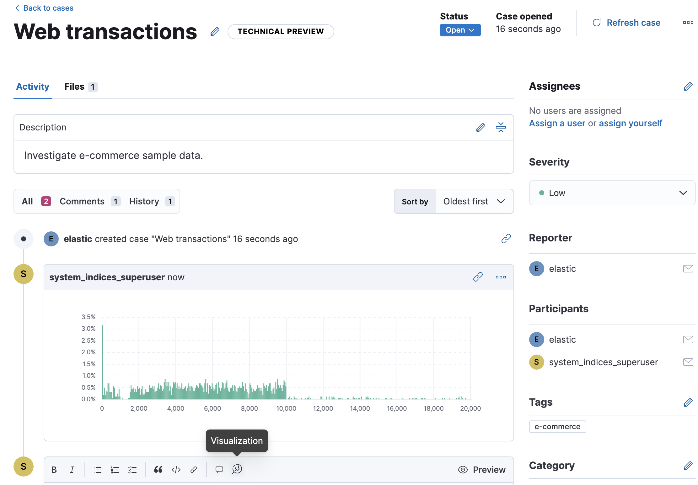 Adding a visualization as a comment within a case