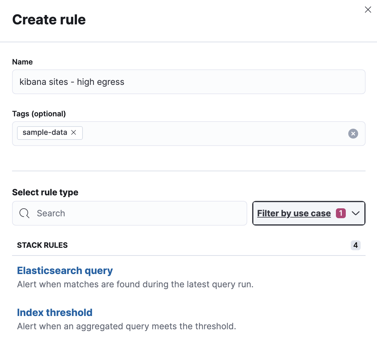 Choosing an index threshold rule type