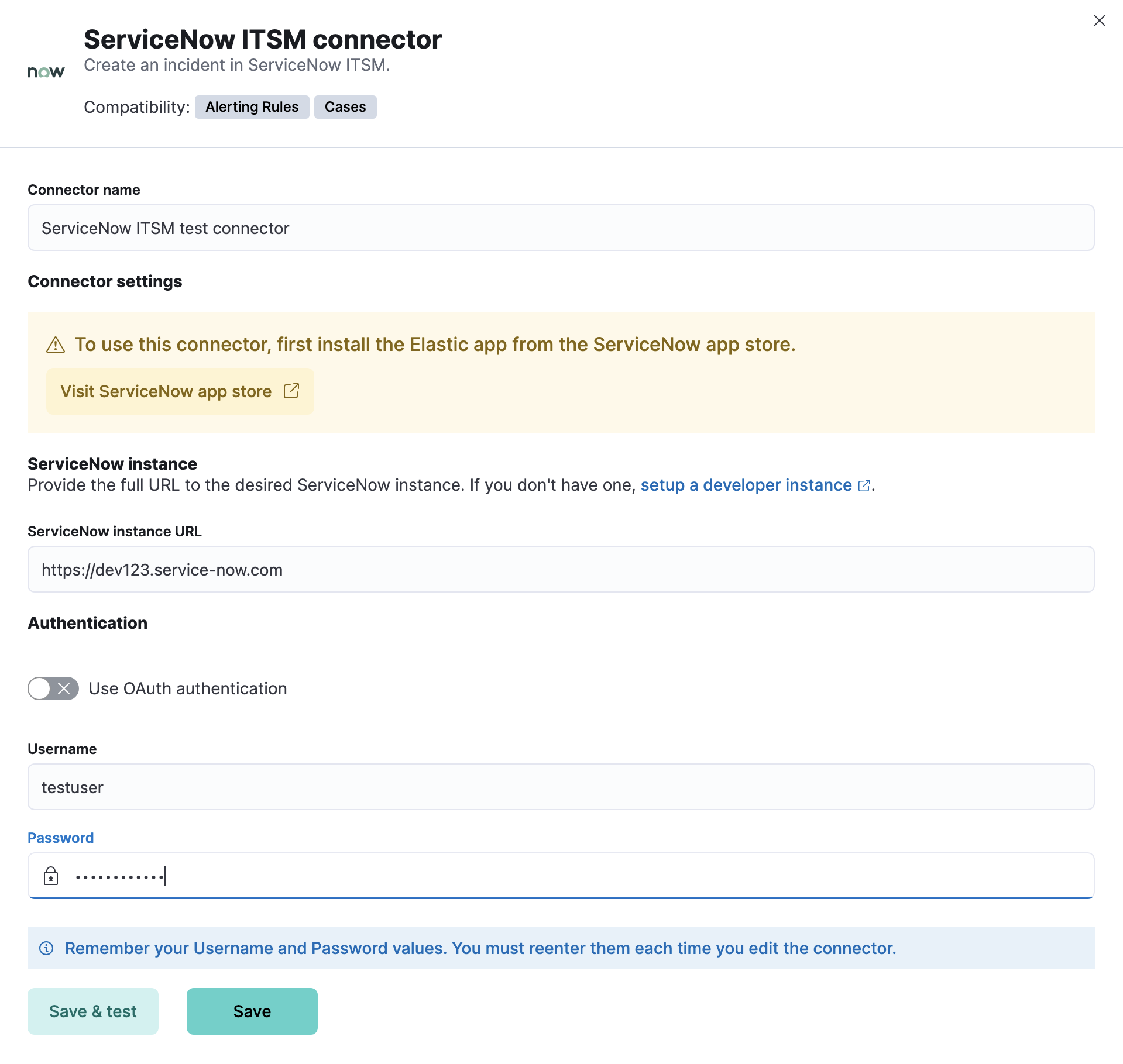 ServiceNow connector using basic auth