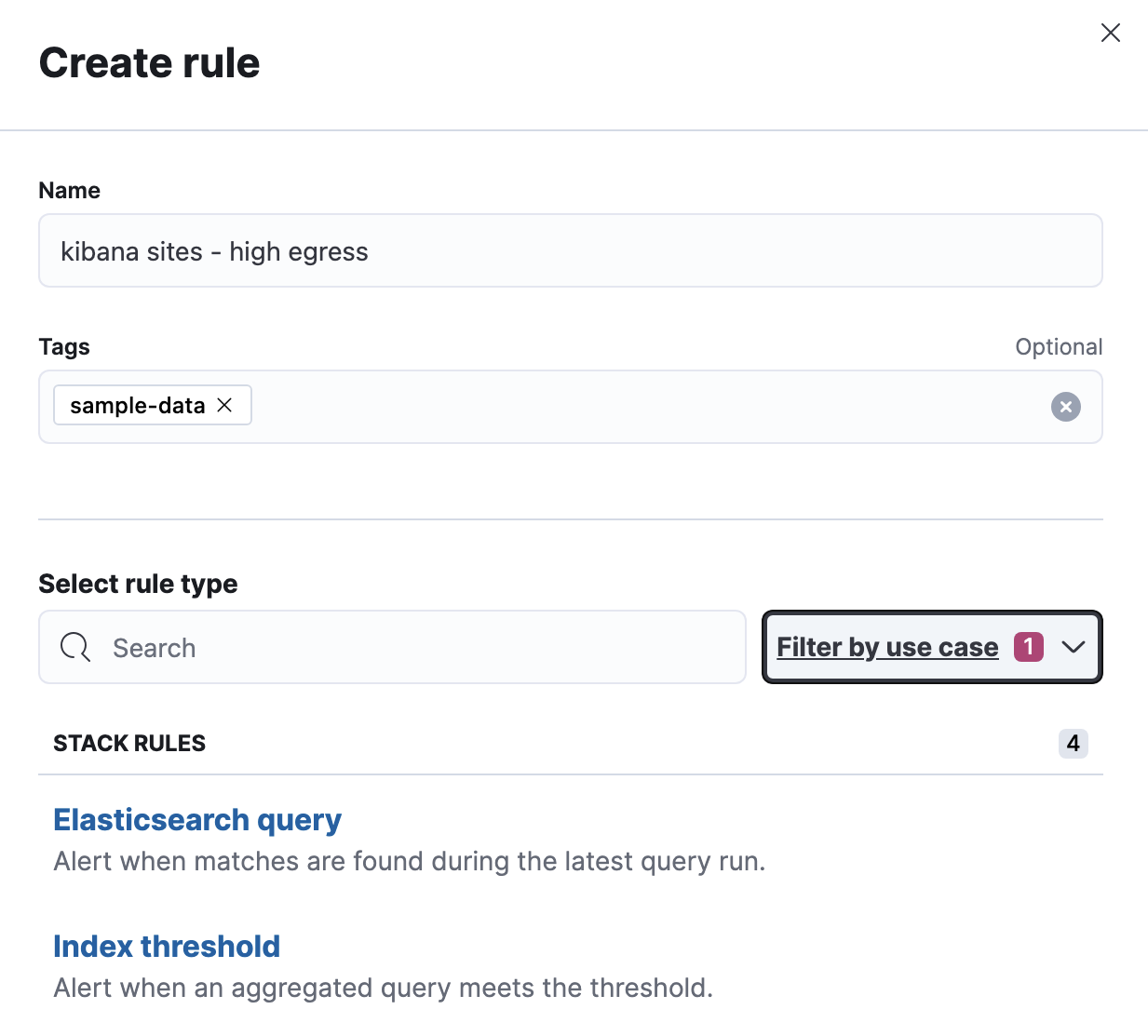 Choosing an index threshold rule type