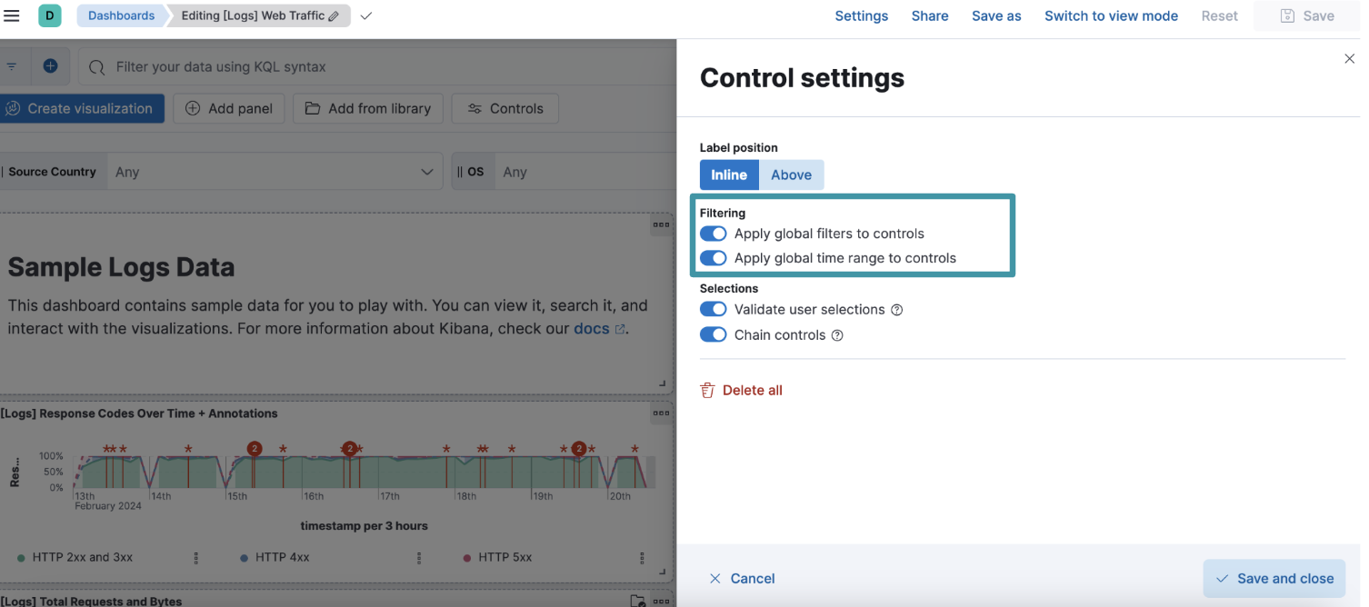 An image of the filtering control settings.