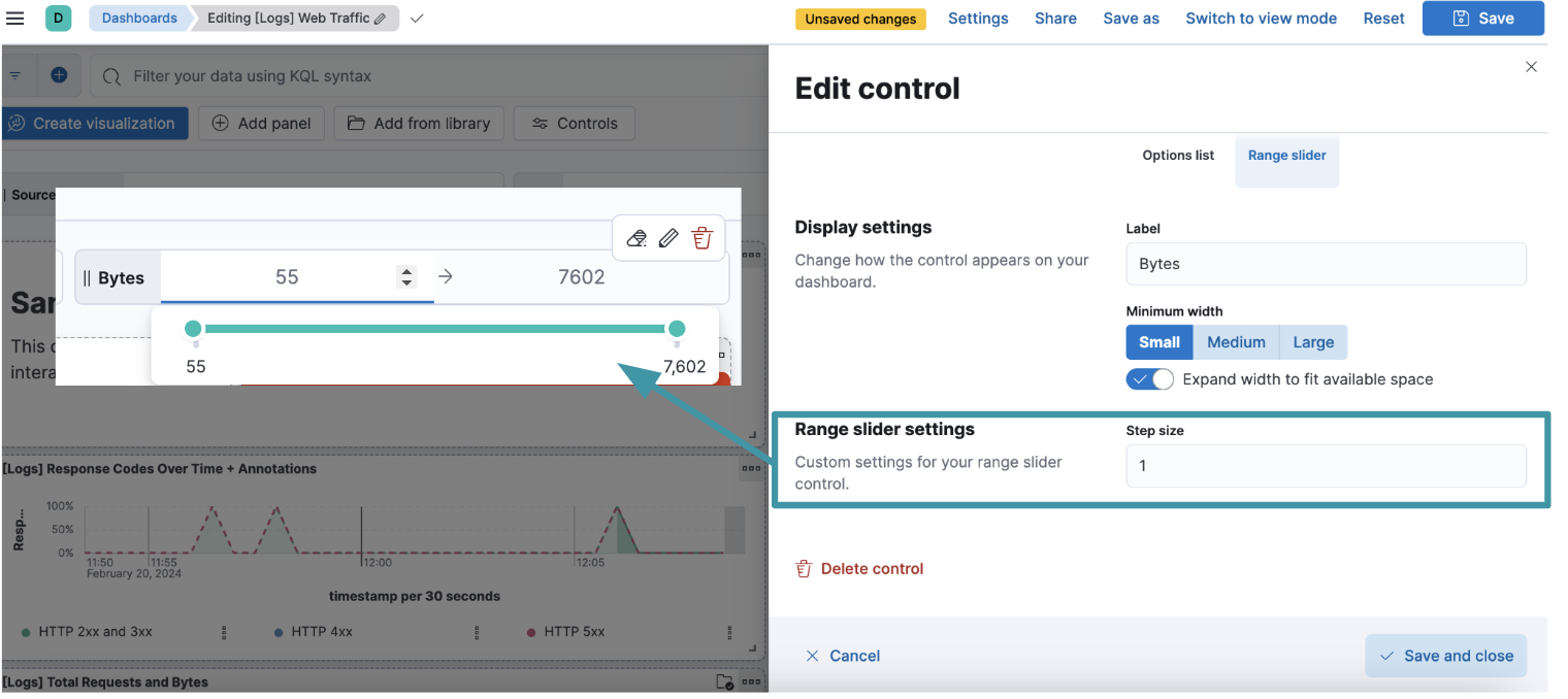 An image of the range slider settings.