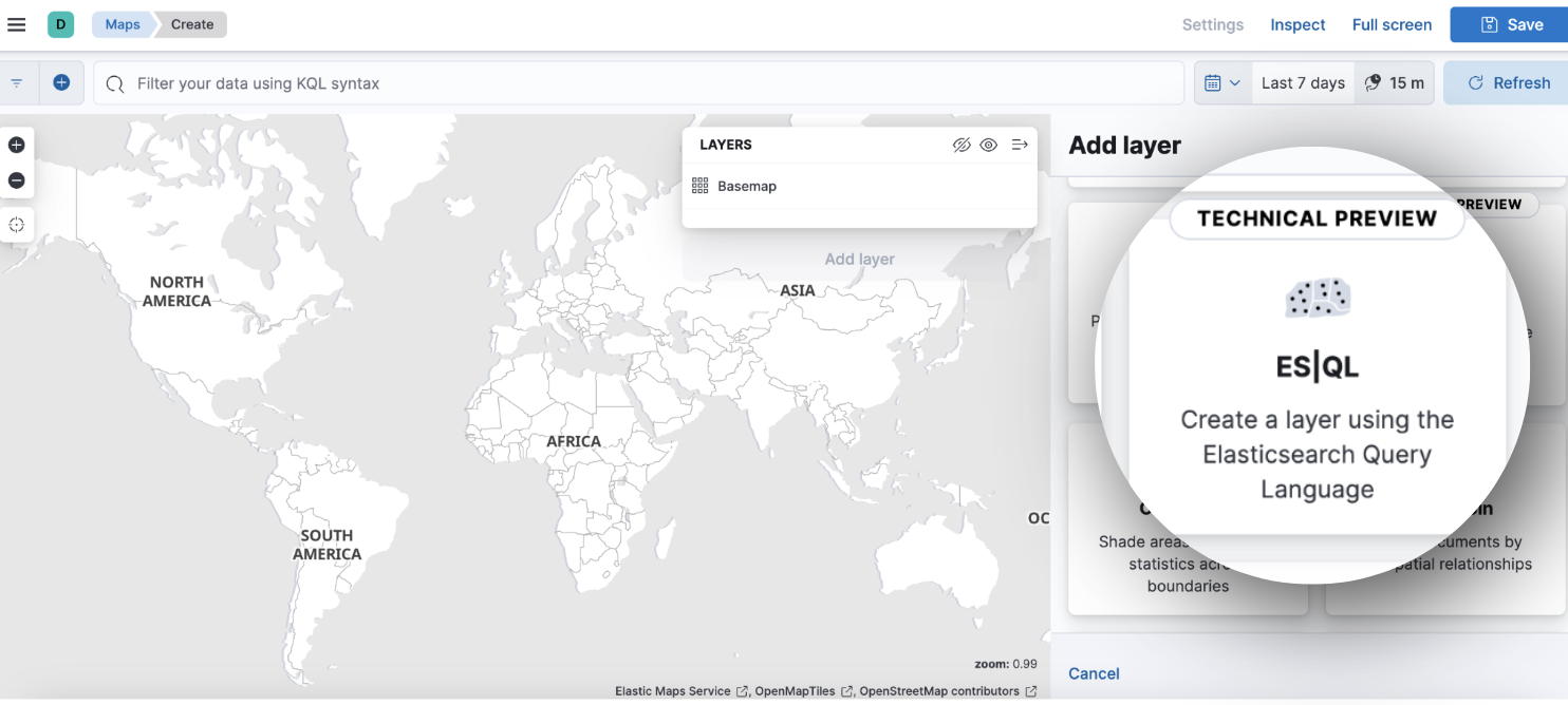 An image of the ES|QL option for maps.