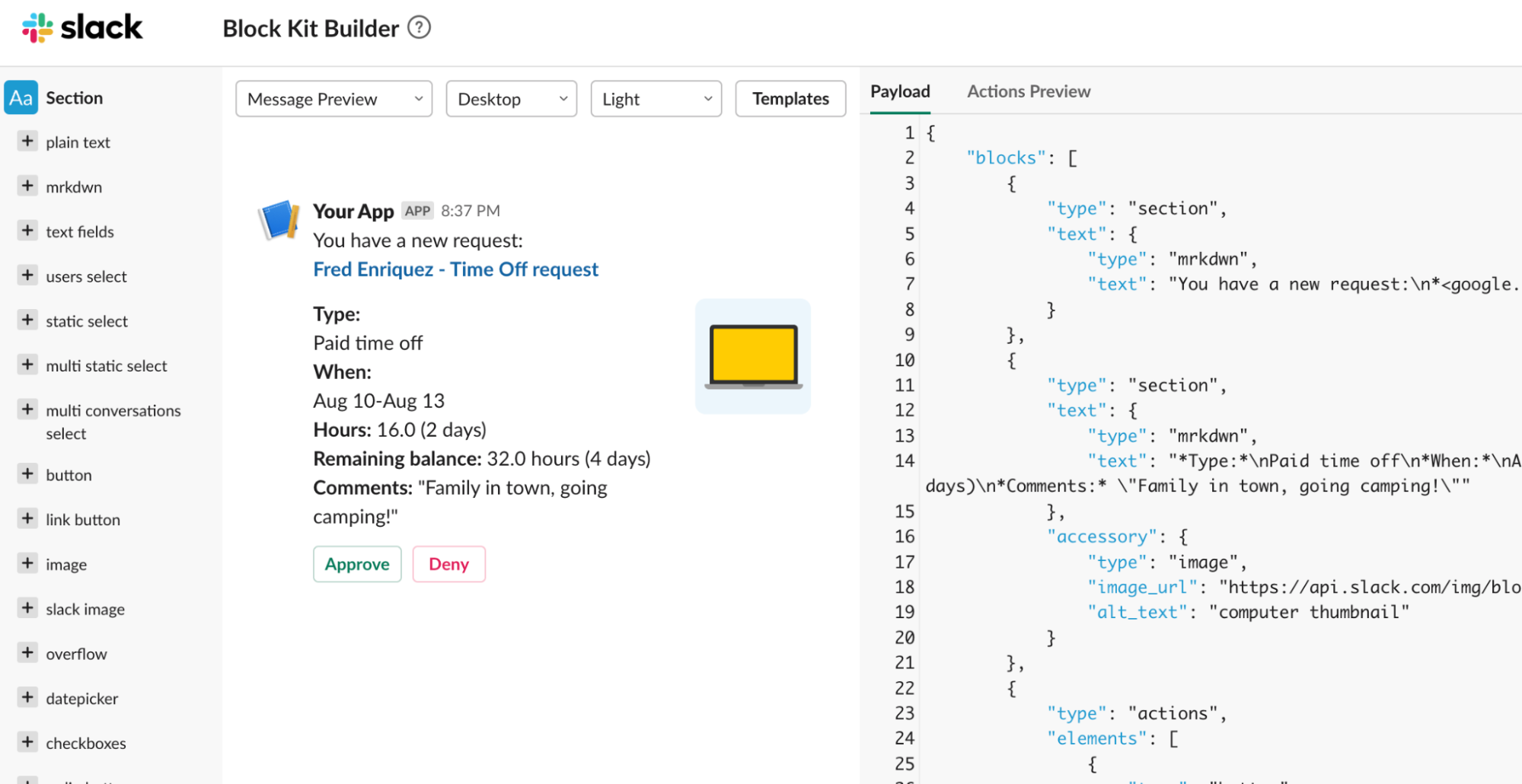 An image of the block kit builder.